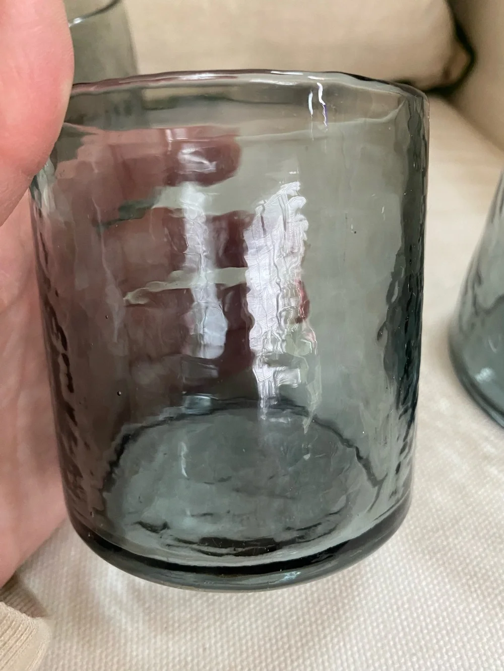 Set of 5 Handblown Smoky Gray Hammered Glass Rocks Glasses Pottery Barn ?
